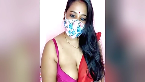 Indian chick with big tits masturbates and gets naked