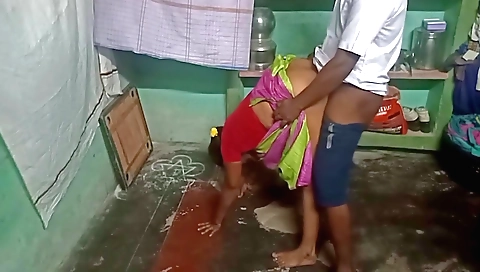 Small boob brunette house cleaner is having sex with husband