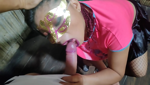 Beautiful girl in a black tattered blouse in pov scene