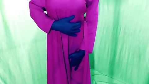 Indian girl fucks herself on the bed with a big dick