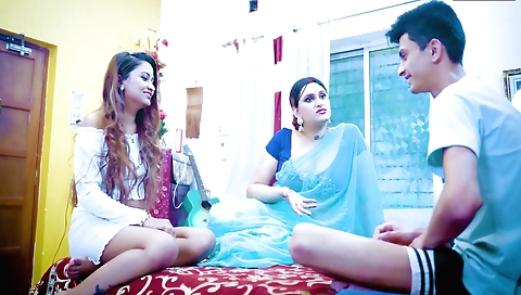 Indian stepmom teaches her stepson and stepdaughter how to fuck