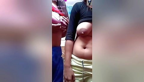 Brunette with large natural boobs doing amateur tango