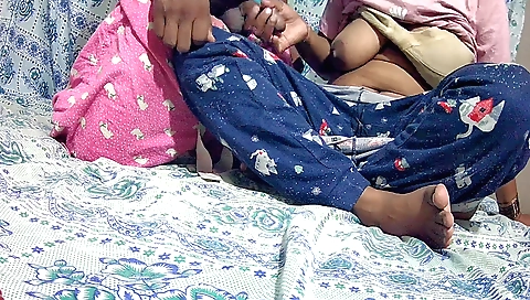 Busty indian wench 18+ handjob by her man in the bedroom