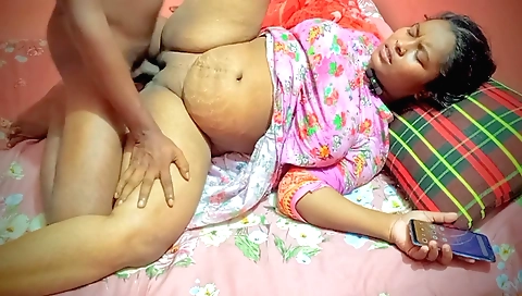 Indian woman is talking to her husband and she is getting banged