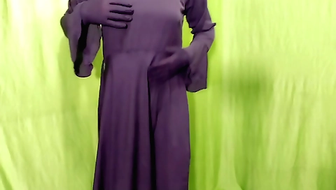 Indian chick in a red dress fucks in amateur solo porn