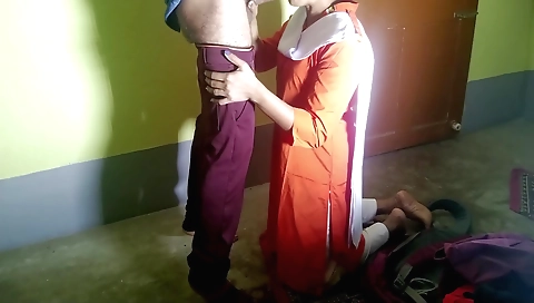 Slender indian blonde has got her first job as a security guard