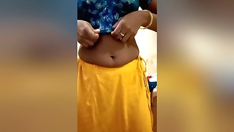 Indian hotwife shows her navel in front of her stepdaddy
