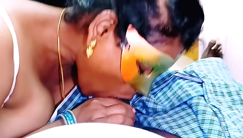 Indian brunette with big tanned ass enjoys threesome