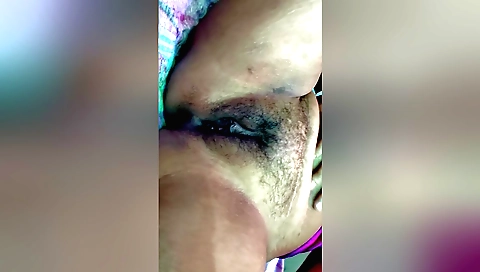 Indian amateur brunette girl plays with her hairy pussy