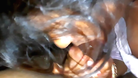 Indian girl with natural hair gives a blowjob to husband