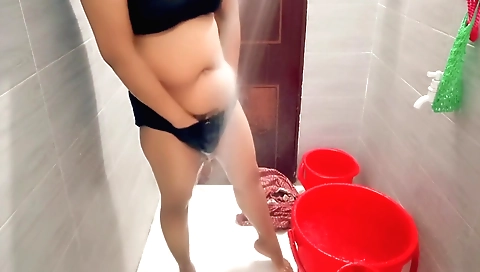Indian blonde 18+ girl in white dress enjoys showering