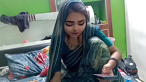 Busty Indian slut with sexy hair takes his penises hard