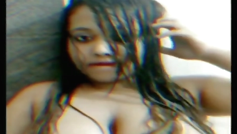 Busty brunette with big natural tits makes solo video