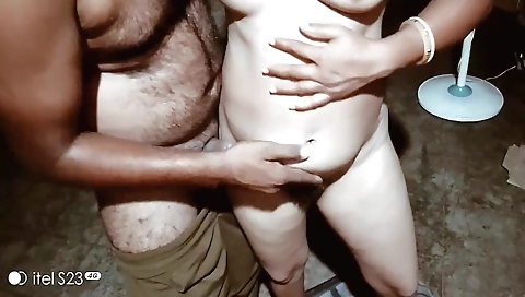 Indian amateur brunette standing up fucking with her boy