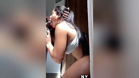 Busty brunette model with a lovely face gets a hot facial