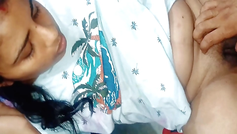 Indian brunette fingered by her man three times in POV