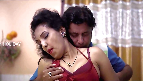 Brunette with big natural tits loves sex with her boyfriend